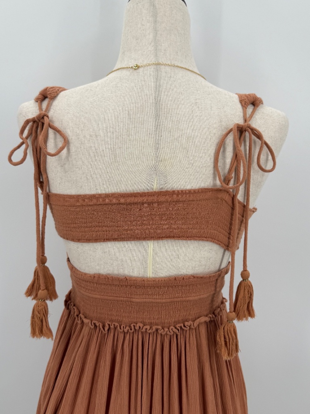 Free People Santa Maria Maxi Dress Terracotta Rust Orange Boho Cottage Ruffle XS - Picture 5 of 8